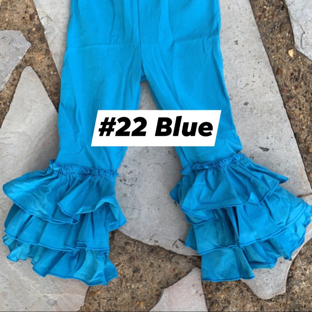 #22 Blue Girls Triple Ruffle Bell Pants